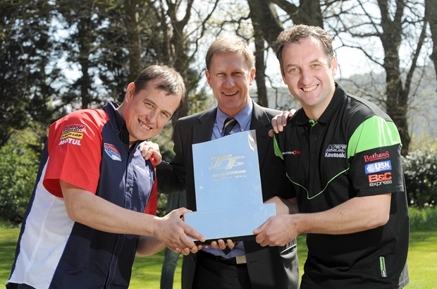 John McGuinness, SES Managing Director Mark Guthrie and Michael Rutter